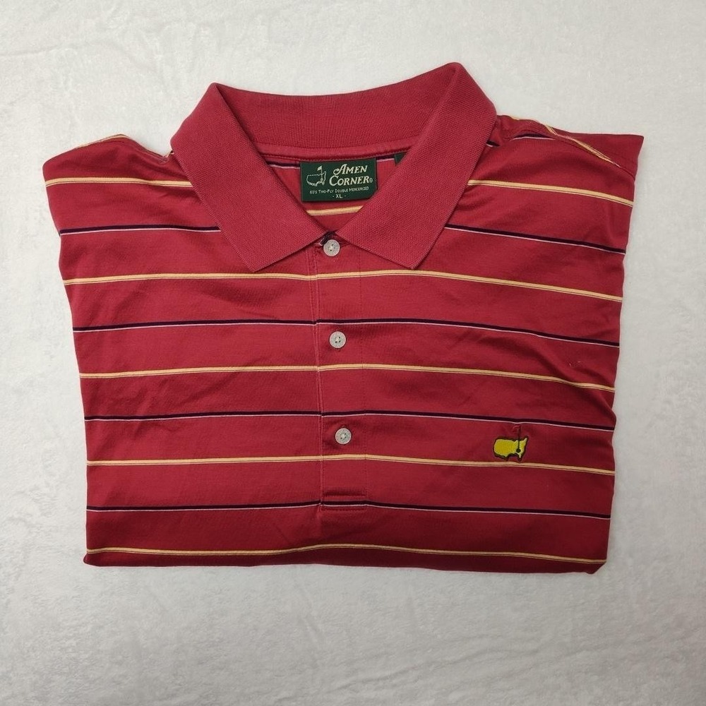 Vintage Masters Amen‎ Corner Polo Shirt Mens XL Red Stripe Pima Cotton Golf 90s
